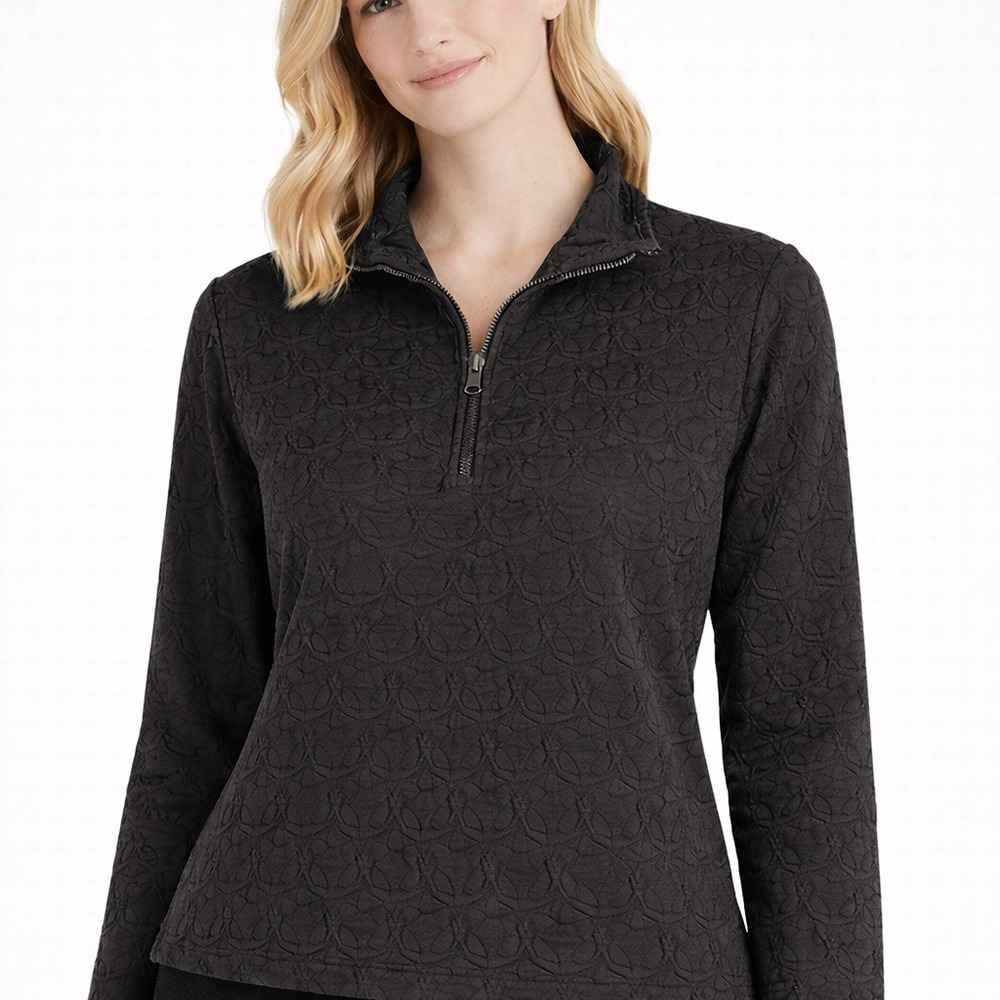 J. McLaughlin Men's Black Patterned Quarter Zip Pullover Stretch Casual Size L